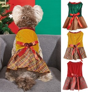 Cute Solid Velvet Polyester <b>Dog</b> <b>Dress</b> Spring Holiday Festival Outfit for Pets Red Yellow Green Colors - Product Image 1