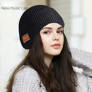 Mode Damen gestrickt Musik Hut Frau warm großen Ohr Mädchen Hut BT drahtlos anrufen Kopfhörer Kopfhörer