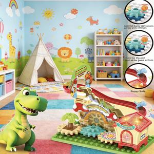 Juguete Educativo de Construcción de Doble Modo Eléctrico y Manual, Bloques de Engranajes con Luz y Música, Tobogán <span class=keywords><strong>Arco</strong></span>íris de Dinosaurios, ABS, 20 Piezas - Product Image 4