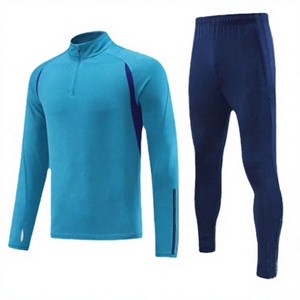 Ensemble de survêtement athlétique 2 pièces premium pour homme avec bande latérale contrastante, haut zippé 1/4, décontracté, pour jogging et gym, coupe-vent automne - Product Image 4