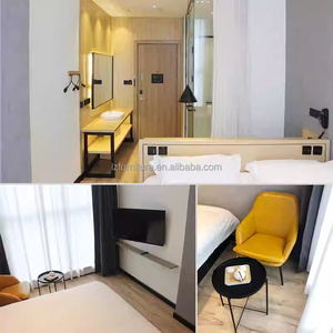 Ensembles de meubles de chambre d'hôtel 3 étoiles abordables : Cadre de lit moderne en bois avec tête de lit, meuble TV, chaise, poste de travail et table basse - Product Image 3