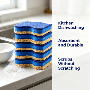 Wavy Dual Layer Kitchen Sponge Non <b>Scratch</b> Scouring <b>Pad</b> High Absorbency Cellulose Cleaning Sponge for Dishware Countertops - Product Image 2