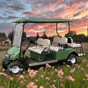 Voiturette de golf verte six places avec sièges avant et arrière, véhicule de tourisme pour stations balnéaires - Product Image 2