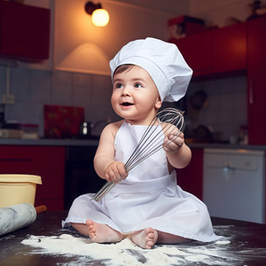 Delantales Blancos para Sublimación, Juego de <span class=keywords><strong>Delantal</strong></span> <span class=keywords><strong>y</strong></span> <span class=keywords><strong>Gorro</strong></span> de Chef Personalizado para Bebés, para Pintura Artística - Product Image 5