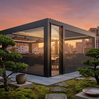 Pergola de luxe en aluminium antique Sweet Home pour voiture, garage extérieur, toit rétractable motorisé à lames orientables, système d'ombrage imperméable