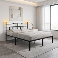 Cadre de lit en métal robuste de haute qualité avec tête de lit dotée d'une station de charge intelligente, mobilier de chambre à coucher en gros