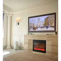 Ensemble de cheminée murale en marbre travertin beige avec cadre en acier intégré, manteau de cheminée monobloc, haute dureté Mohs