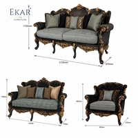 Jardin Sage Tri-Arched fluwelen bank |   Luxe Rococo Zwart &amp;   Gouden bank met spijkerkopversiering - EKAR FURNITURE