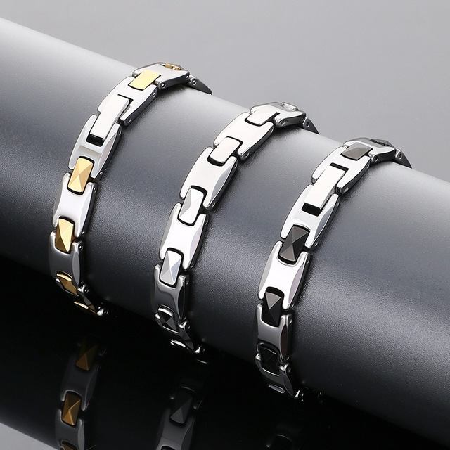 New Style Design Men's Gold Tungsten Carbide Infrared Ion Magnet Detachable Germanium Stone Bracelet for Men Jewelry