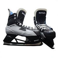 Patins à glace SOYUZ pour hommes, femmes, jeunes et juniors, bleu et blanc, avec rembourrage de la cheville, pour entraînement sur patinoire