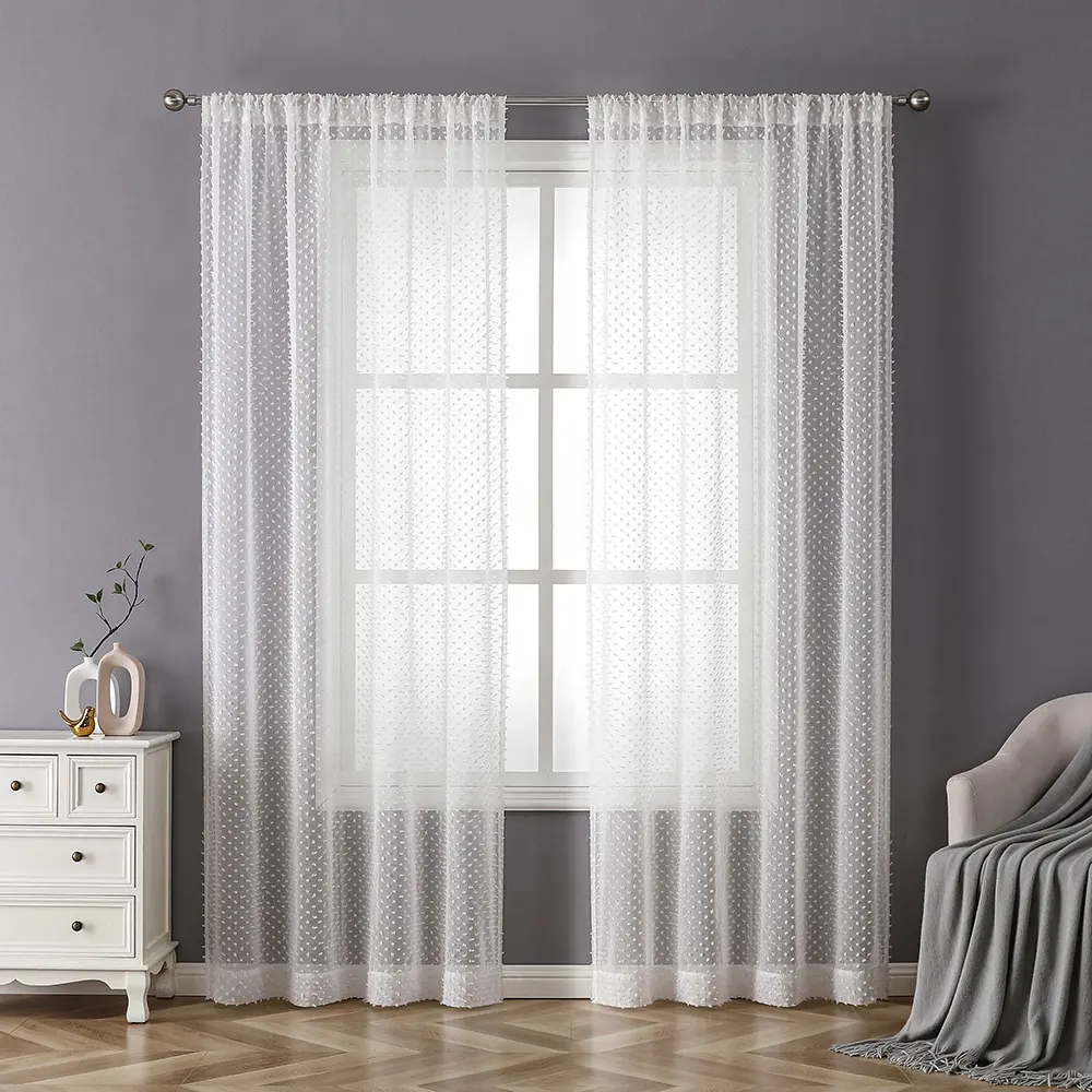 OWENIE New Arrival Fashion Solid Color Window Sheer Curtain White Chiffon Curtain For Living Room