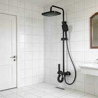 Nouvelle arrivée : Robinet de douche thermostatique en laiton à 4 fonctions, jet de pluie haute pression, finition noir mat, montage mural
