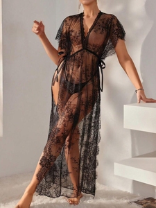 Lingerie Trasparente in Pizzo per Donna, Babydoll <span class=keywords><strong>con</strong></span> Scollo a V Profondo, Spacco Alto, <span class=keywords><strong>Camicia</strong></span> <span class=keywords><strong>da</strong></span> <span class=keywords><strong>Notte</strong></span> Lunga <span class=keywords><strong>con</strong></span> Perizoma, <span class=keywords><strong>Vestaglia</strong></span> Lunga in Pizzo <span class=keywords><strong>con</strong></span> Scollo a V - Product Image 1
