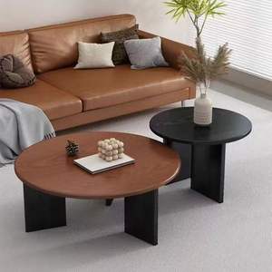 Solid Wood <b>Round</b> Coffee <b>Table</b> Walnut Color Minimalist Modern Design <b>Small</b> Apartment Use - Product Image 1