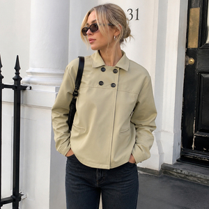Veste à double boutonnage pour femme avec revers cranté, blazer uni à ourlet trapèze avec col classique, manteau décontracté de style streetwear britannique pour le bureau - Product Image 1