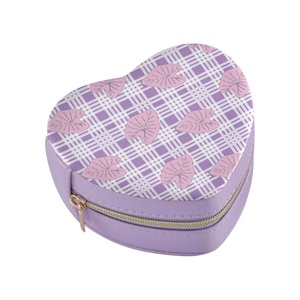 Hawaiian Kalo Custom Organizer Storage Box Heart-shape Purple Palaka Design PU Leather <b>Small</b> Ring Travel Jewelry Box Organizer - Product Image 3