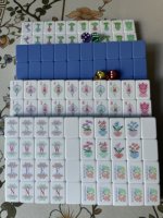 Tuiles de Mahjong américaines en acrylique à 4 couches, motif double poisson bleu ciel, style classique moderne
