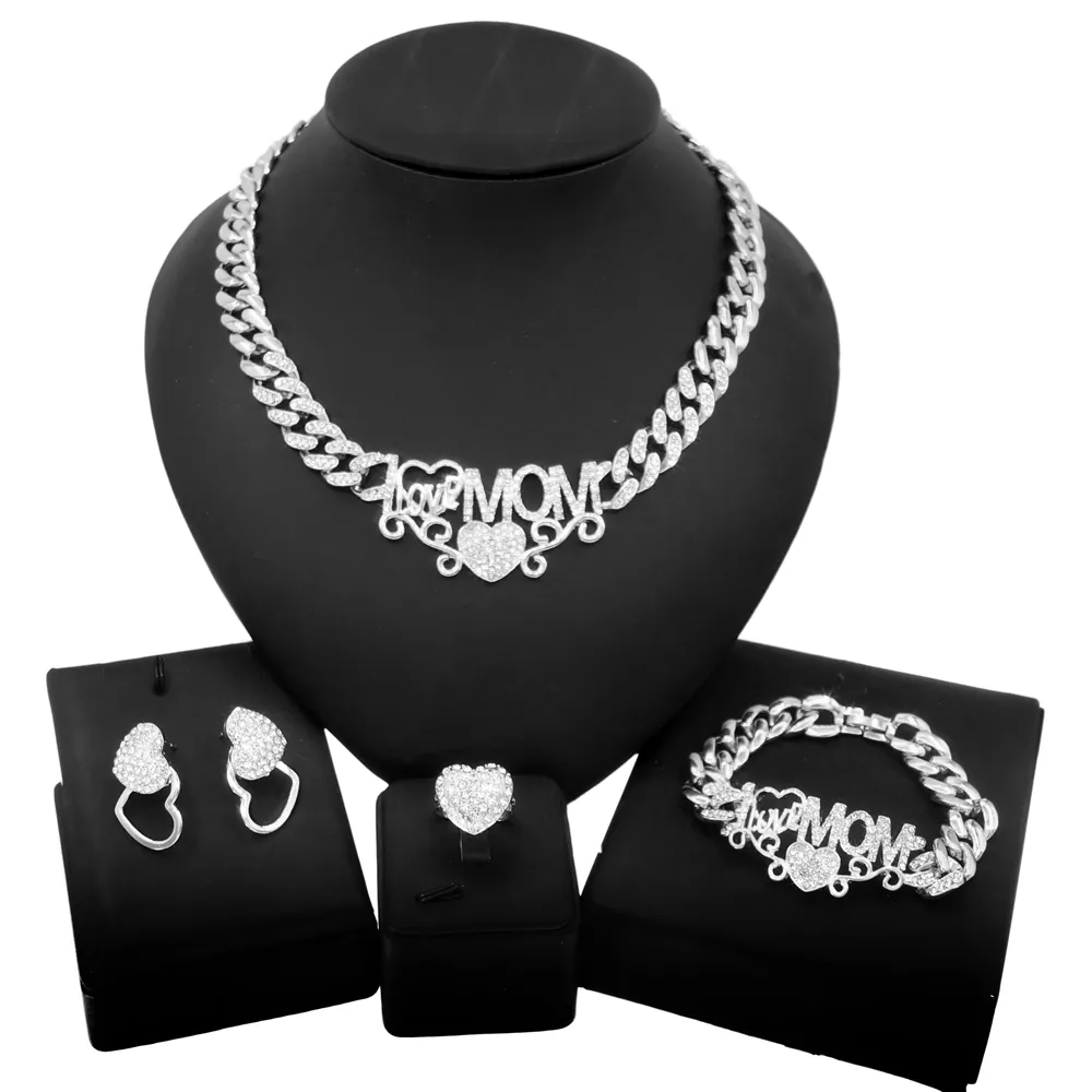 Yulaili Mother's Love I Love You Hug And Kiss Jewelry Sets Germany Fashion Plated Silver Xoxo Stainless Steel Jewelry Set Z0032