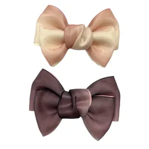 Handmade Gradient transparent chiffon ribbon Satin fabric bowtie shoe Clips On High Heels Shoes Decoration Accessories