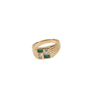 Creative Unique Crystal <b>Emerald</b> <b>Ring</b> Stainless Steel <b>Silver</b> Gold Plated Fashion square Shape Natural Stone <b>Rings</b> - Product Image 1