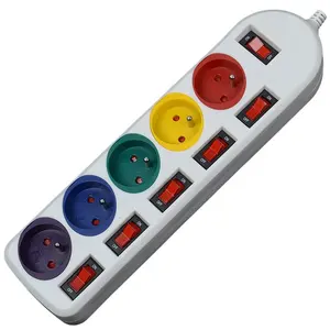 Germany type 5 outlets 250V extension color power strip with individual switch