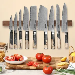 Damascus 9pcs Japanese Carbon Steel Sharp Chefs 67 Layers Damascus Knife Set With Luxury Black Resin Handle