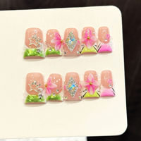 Faux ongles à presser motif canard, faits main, tendance printemps, réutilisables, fleurs 3D, vente en gros