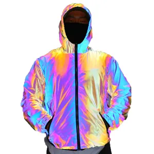 High light stock men winter jacket hooded streetwears rainbow color reflective puffer jackets coat garment