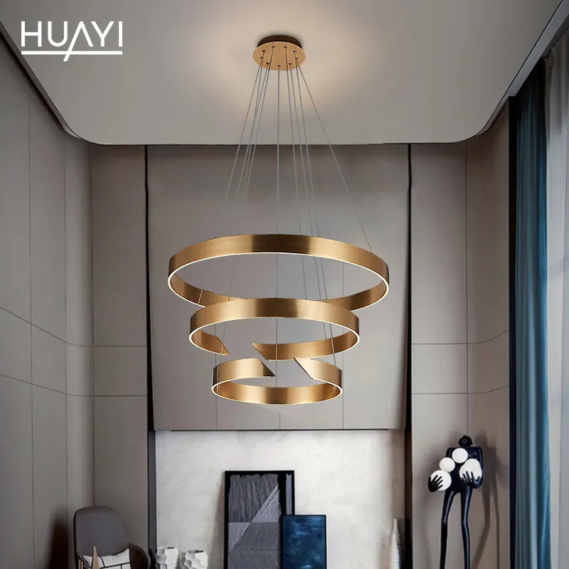 Lamp Pendant Lights HUAYI Hotel Crystal Ring Chandelier Modern Design Lamp Extra Large Hotel Lobby Pendant Light