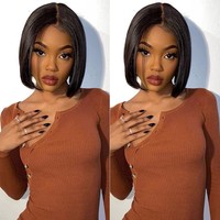 Wig Rambut Asli Peru Murah Model Bob Pendek, Wig Rambut Asli Lace Front, Wig Rambut Asli Tanpa Lem HD Lace Front Frontal untuk Wanita Kulit Hitam