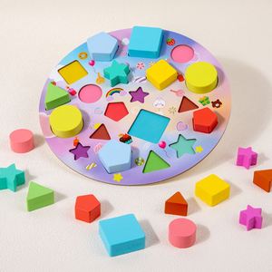 3 4 5 Years Old Boys Girls Brain Teaser Birthday Cake Wooden <b>Puzzles</b> Shape Color Matching Board <b>Games</b> - Product Image 2