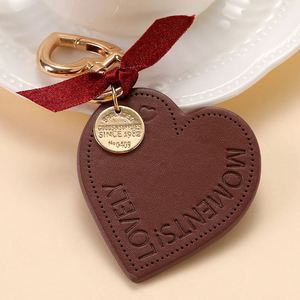 Romantic Heart Leather Keychain "Lovely Moments" Engraved <b>Bag</b> Charm Elegant Bow <b>Key</b> <b>Ring</b> for Girls & Ladies - Product Image 3