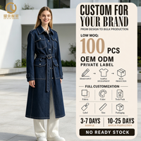 Vente en gros d'usine de vêtements veste automne-hiver personnalisée de créateur veste pour femme denim long cardigan ceinture pour femmes manteau chemise pour dames