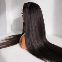 Perruque sans colle en cheveux humains Remy brésiliens Yaki lisses, densité 150%, couleur naturelle, avec dentelle frontale 13x4 HD, cheveux de bébé et ligne de cheveux naturelle