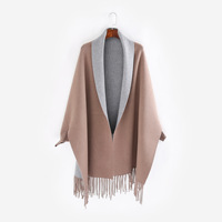 Cape Pashmina double face pour femme Automne/Hiver avec franges et manches, mélange cachemire, style manteau