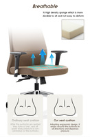 Chaises de bureau de direction de luxe durables et modernes pour réunions et études, pivotantes, dossier moyen, en cuir PU noir, base en aluminium, garantie 2 ans