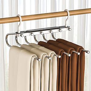 Rak celana 6 dalam 1 multifungsi, rak penyimpanan celana panjang Stainless Steel gantungan baju - Product Image 1