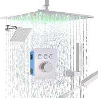 Système de douche thermostatique à double tête Homedec, douchettes murales de 6 po et de plafond de 12 po, inverseur à bouton-poussoir, finition nickel brossé