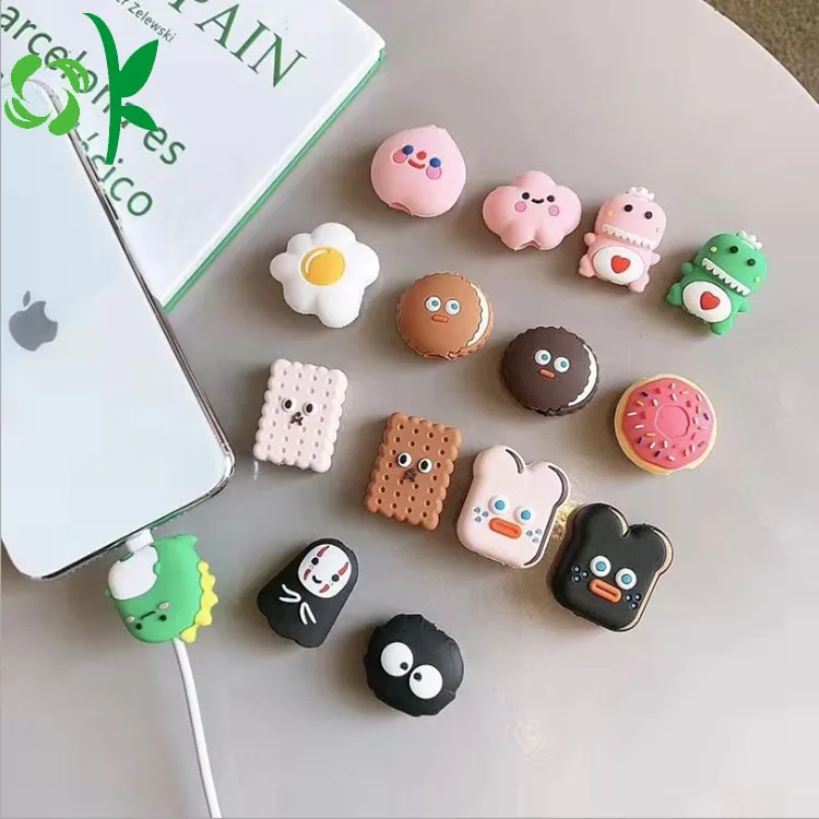 OKSILICONE Eco-friendly Silicone Date Cable Protector Cartoon Silicone Bite Holder Charging Cable Protective Sleeve Customized