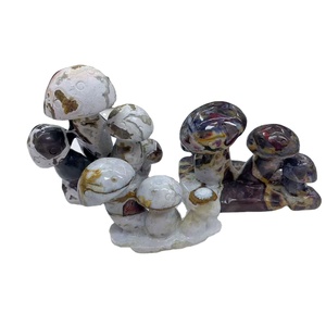 Escultura de Hongo de Ágata Mexicana Natural, Tallada a Mano, Grupo de Hongos de Cristal Pulidos para Decoración de Escritorio y Colección - Product Image 1