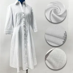 Harvest stock polyester cotton spandex stretch linen looking slub denim solid plain cloth fabric for garment