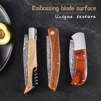Couteau de poche pliant motif damas couteaux de poche à manche en bois plié en acier inoxydable pour le camping en plein air EDC