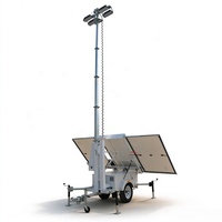 Tour d'éclairage solaire mobile certifiée CE, 4*100W LED, montée sur remorque pour chantier de construction