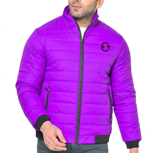 Veste matelassée pour homme, couleur unie, col montant, fermeture éclair sur le devant, logo, coupe-vent, vêtements d'hiver décontractés - Product Image 1