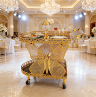 Chariot de service de luxe en métal doré à 3 niveaux avec capacité de 8 L, chariots roulants amovibles pour mariages et services de restauration