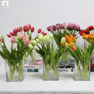 Оптовая продажа, Высококачественный искусственный букет тюльпанов из ПВХ, свадебные цветы на ощупь, украшение для отеля
