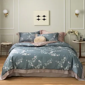 Set Seprai Ganda Motif Bunga Modern, Set Selimut Penutup Tempat Tidur Rumah Kualitas Tinggi Empuk Barat/