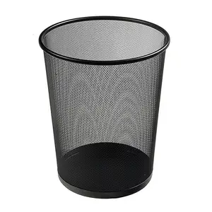 Metal Mesh Round Trash Can Wrought Iron Kitchen Without Lid Bucket Bathroom Home Office Dustbin Trash Rubbish Bin Basket