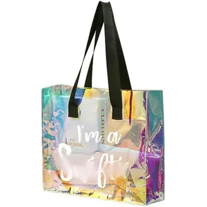 2024 borsa da spiaggia in PVC all'ingrosso di lusso personalizzata impermeabile olografica trasparente per le donne per i cosmetici e lo Shopping