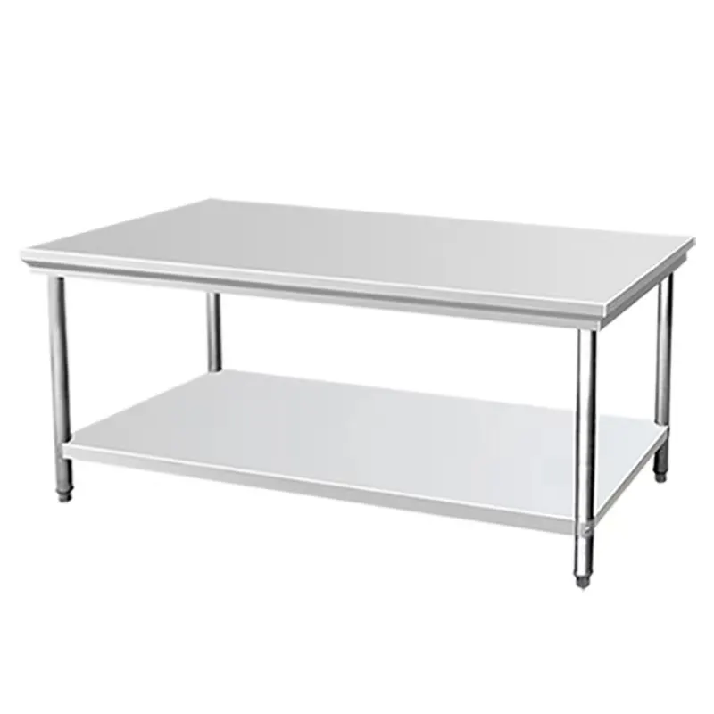 Yüksek kaliteli ticari çift katlı paslanmaz çelik tezgah mutfak tezgahı mutfak çalışma masası